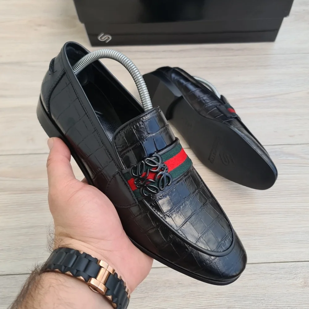 Black Men's Genuine Leather Loafer - Leather Sole - Picture 1 of 5